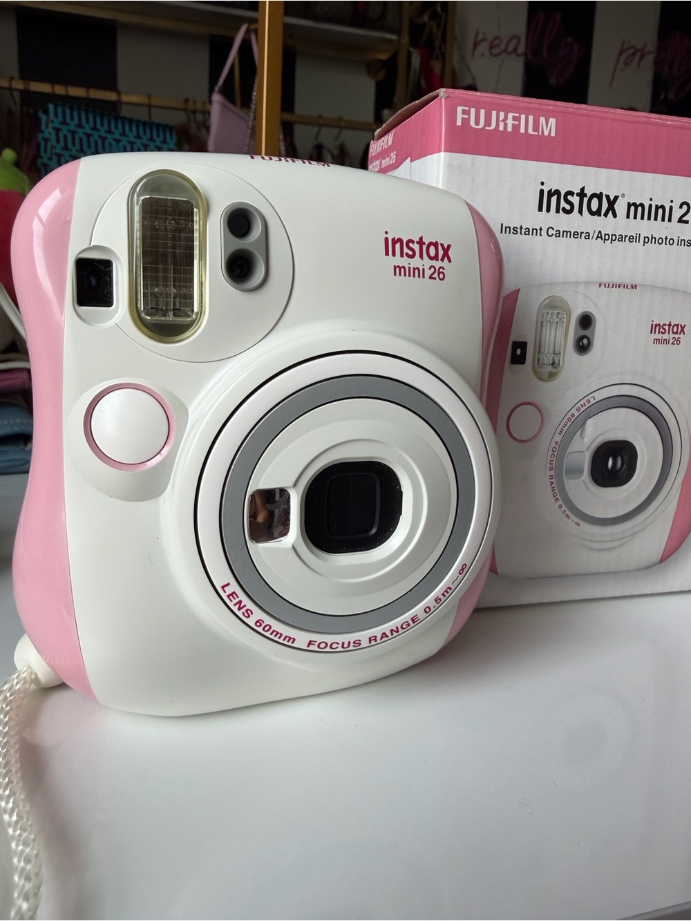 Fujifilm Instax Mini 26 Pink White Instant Film Camera Original Box Y2K